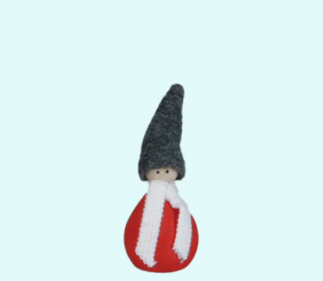 Tomte body w/scarf & felt hat S, red/grey