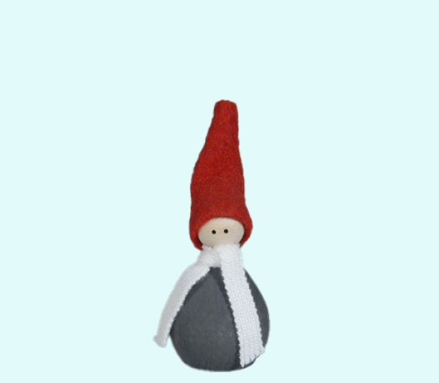 Tomte body w/scarf & felt hat S, grey/red