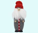 Tomte w/heart ribbon, grey/red