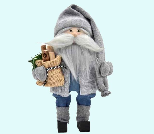 Tomte w/ mustache, sack w/ wood, grey L