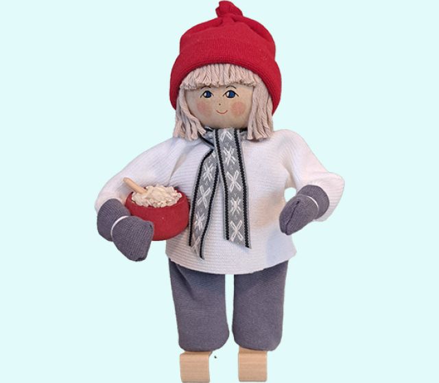 Tomte w/porridge bowl, white/grey L