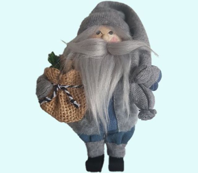 Tomte w/mustache, sack w/wood, grey