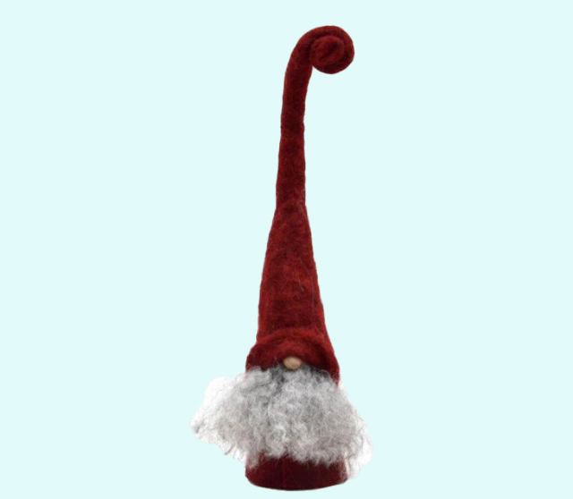 Tomte w/ tall red hat, 10", wool