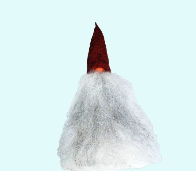 Tomte w/ long beard & red hat, 12", wool