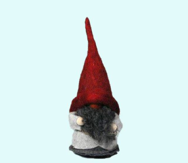 Tomte w/ tall hat & beard, 10", wool