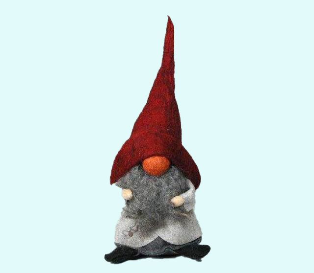 Tomte w/ tall hat & beard, 14", wool