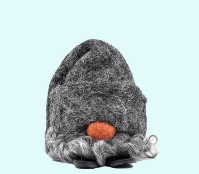 Tomte tall grey hat & beard, 4", wool