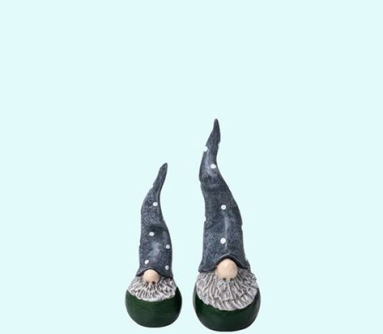 Tomte w/tall hat, green, 3 - 4", set of 2