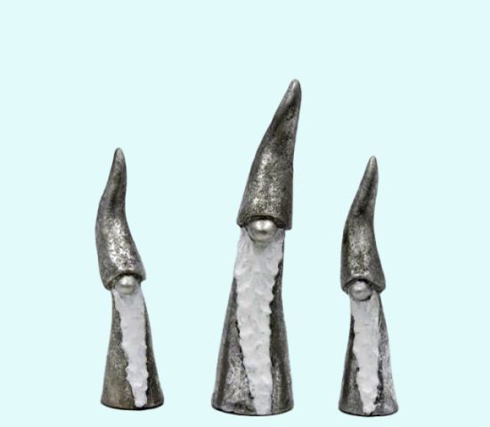 Tomte w/ long beard & silver hat, set of 3