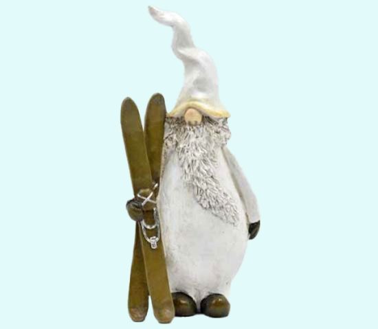 Tomte Svante w/ skis, white, 8"