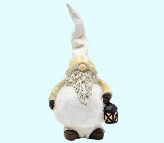 Tomte Dante w/ lantern, white, 8"