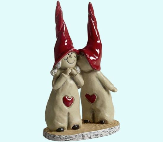 Tomte couple peek-a-boo kissing, 5"