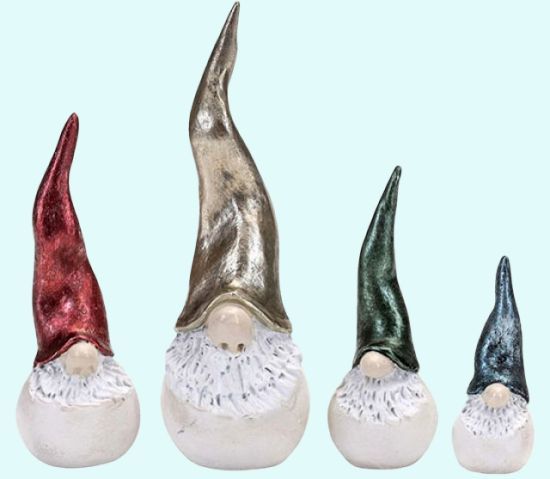 Tomte w/ tall hat, set of 4, white / metal