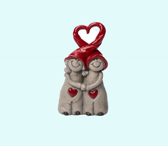 Tomte couple peek-a-boo w/heart, 4 1/2"