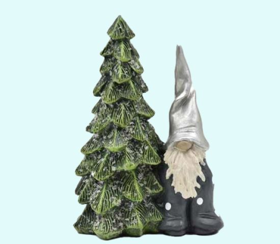 Tomte w/ silver hat w/ Christmas tree, 5"