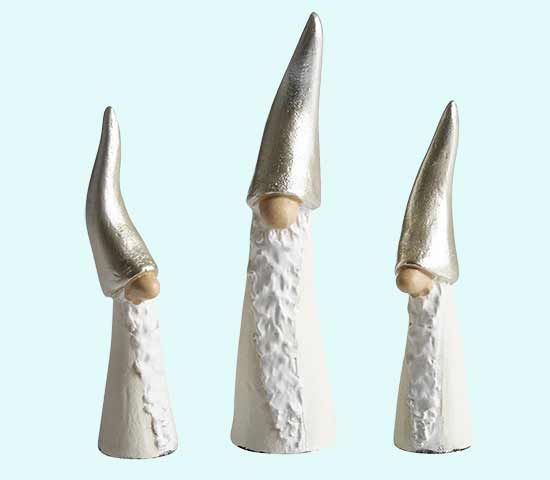 Tomte w/ long beard, white / silver, set of 3