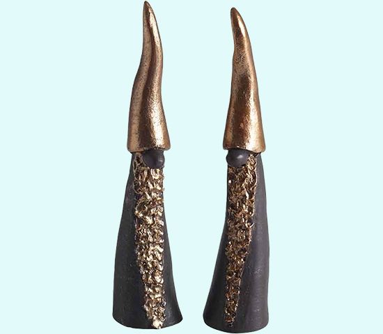 Tomte w/ long beard 6", black / gold, set of 2