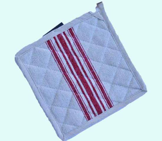 Potholder, beige w/ red stripes