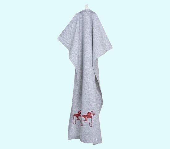 Towel 18 x 24", grey w/red Dalahorses