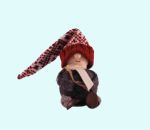 Tomteboy sitting w/ red knitted hat 6", wool