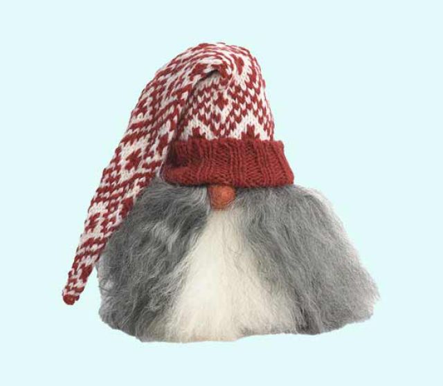 Tomte w/ beard & red knitted hat 7", wool