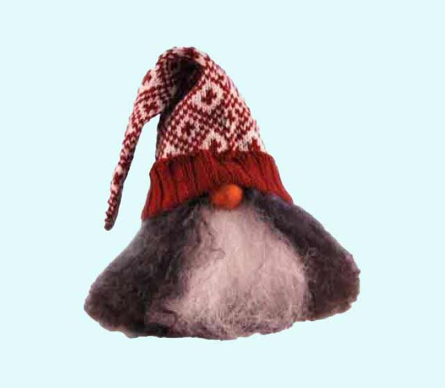 Tomte w/ beard & red knitted hat 10", wool