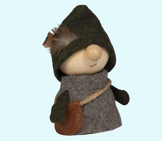 Tomte w/ bag & feather in hat 4", Valdemar