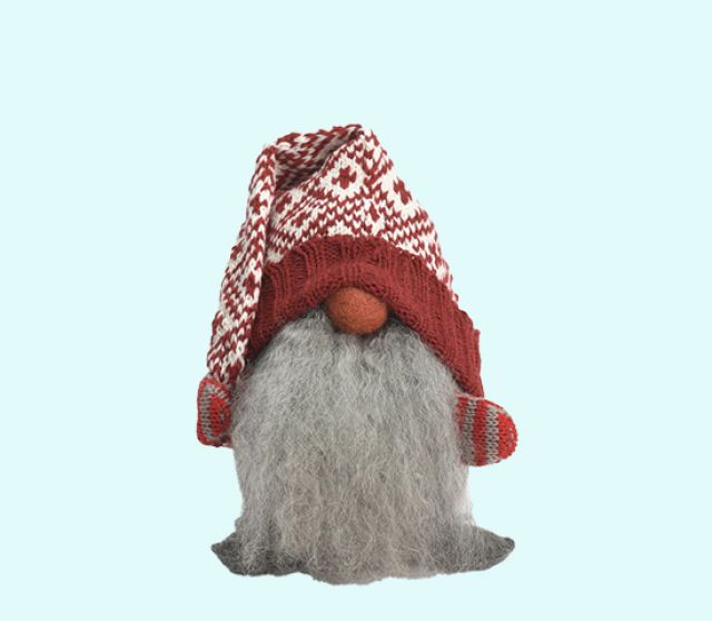 Tomte w/ mittens & red knitted hat, 10", wool