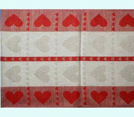 Runner 14" x 48", red / beige w/ hearts