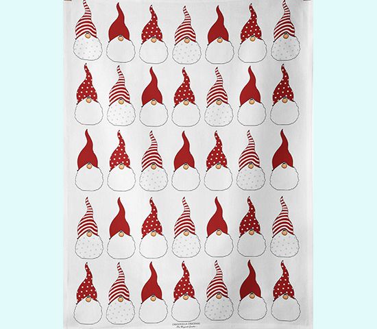 Towel 20" x 28", Tomte w/ dot & striped hat