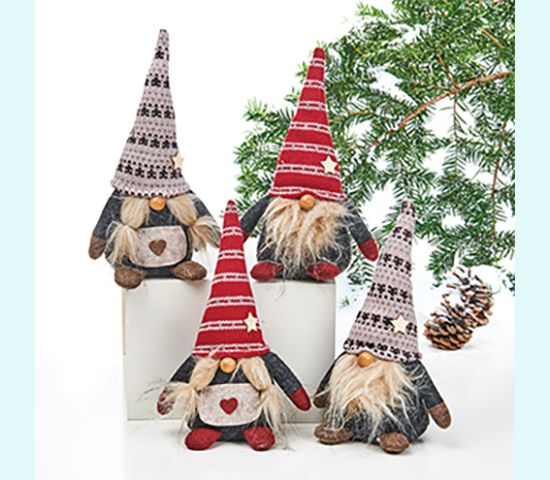 Tomte mom & dad w/striped tall hat 9", asst