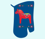 Oven mitt, Dalahorse, blue