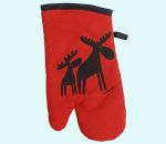 Oven mitt, Mama Moose and calf, red