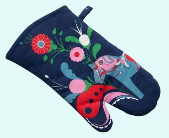 Oven mitt, blue w/ Dalahorse / kurbits