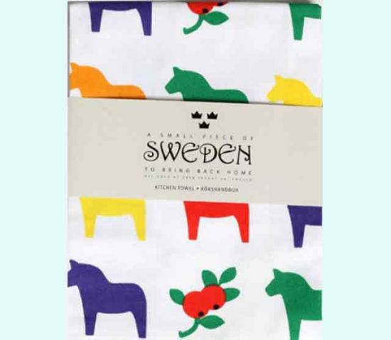 Potholder, colorful Dalahorses on white