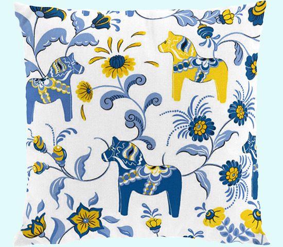 Pillow case 18 1/2", Dala blue/yellow, white