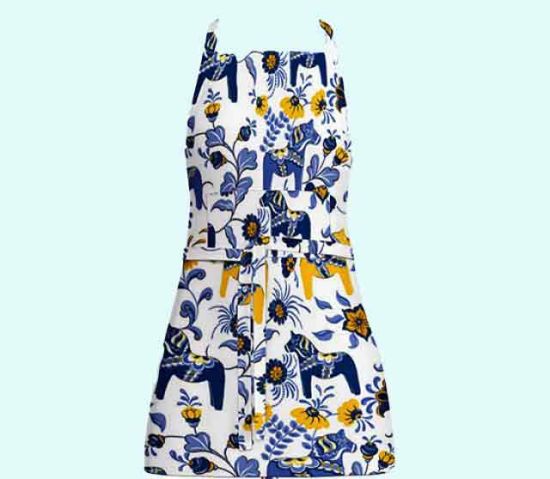 Apron, Dala blue / yellow L, white