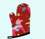 Oven mitt, red w/ Dalahorses