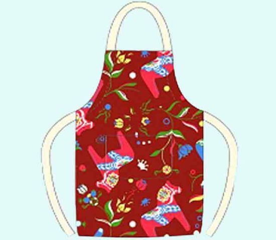 Childrens apron, red w/ Dalahorses