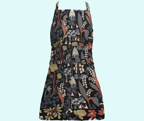 Apron, bear in flower forest, navy