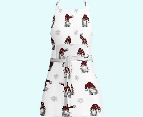 Apron, Tomte & snowflakes, white