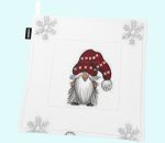 Potholder, Tomte & snowflakes, white