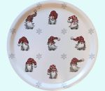 Tray 12", Tomte & snowflakes, white