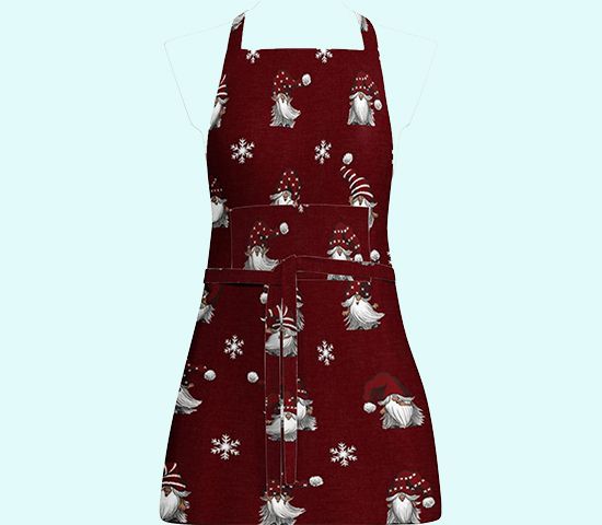 Apron, Tomte & snowflakes, red