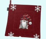 Potholder, Tomte & snowflakes, red