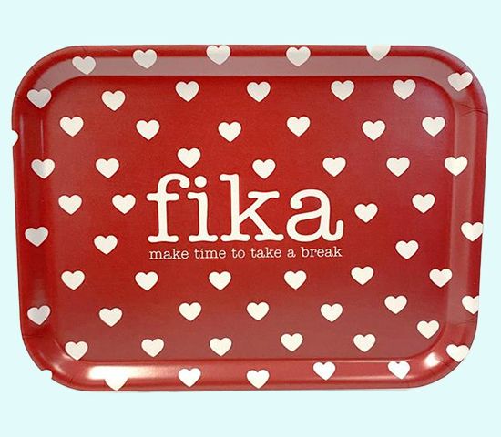 Tray 8 x 11", Fika, make time.., red w/hearts