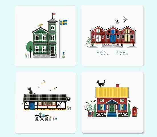 Coaster 4-pk, Swedish houses