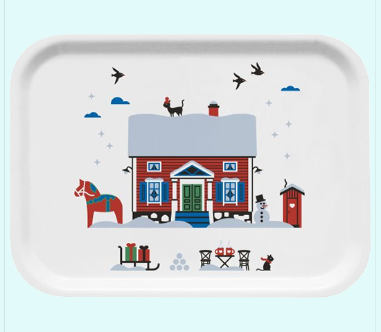 Tray 8 x 11, red winter stuga