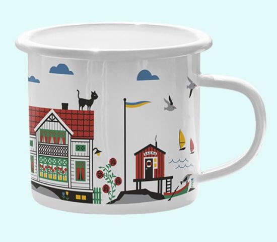 Mug, enamel, summer houses