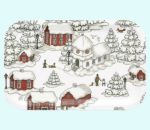 Tray 8 x 13", Christmas village, red stuga